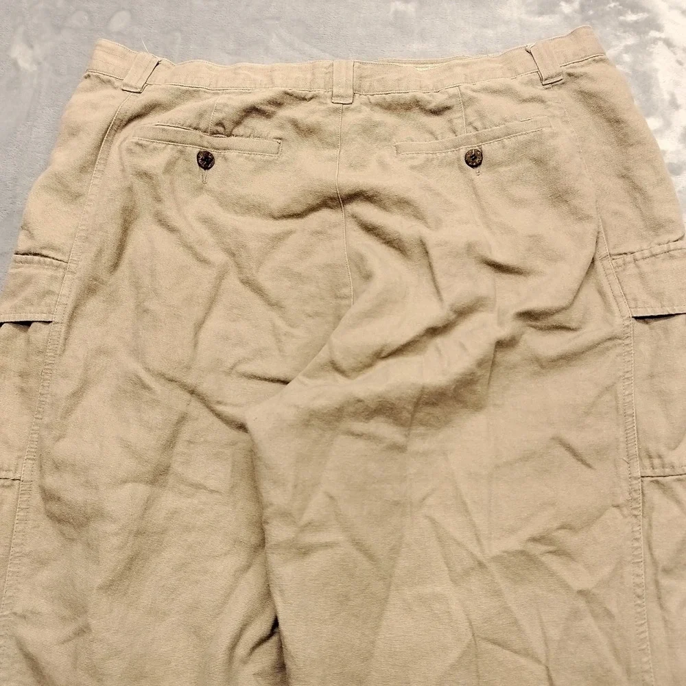 VTG La Cabana Pants Mens 38x28 Tan Cargo Casual Linen Blend Flat Front